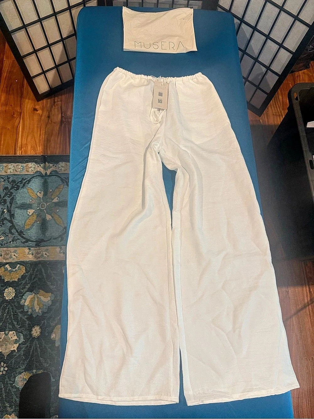 MUSERA Tie Front Linen Feel Beach Trousers White Small NWT (G3)